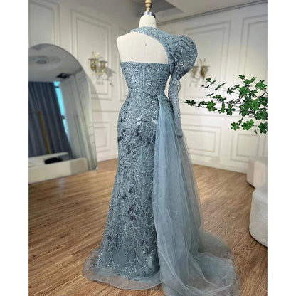 Vestido de noche elegante de sirena árabe rosa con un hombro al descubierto y cuentas, 2025, para mujer, boda, fiesta, LA72188 