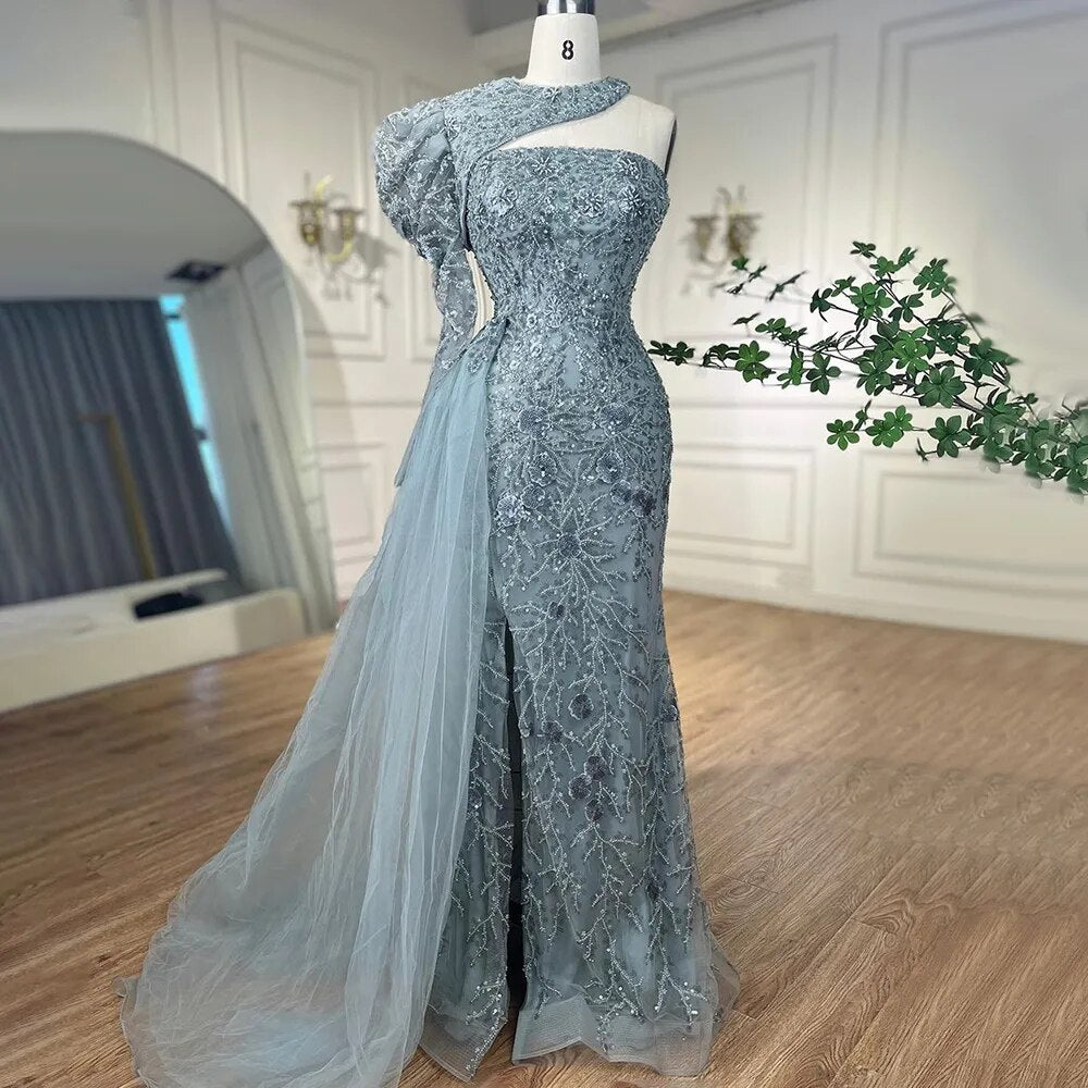 Vestido de noche elegante de sirena árabe rosa con un hombro al descubierto y cuentas, 2025, para mujer, boda, fiesta, LA72188 