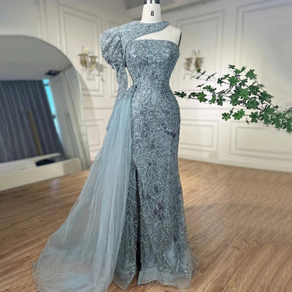 Vestido de noche elegante de sirena árabe rosa con un hombro al descubierto y cuentas, 2025, para mujer, boda, fiesta, LA72188 