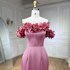 Vestidos de noche árabes de sirena rosa de satén sin tirantes, de lujo, de Dubái, con cuentas, para mujer, para boda, fiesta, LA72250 
