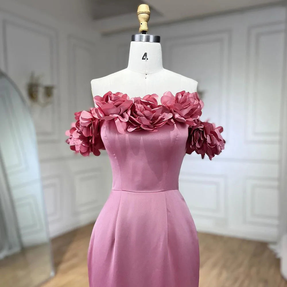 Arabic Pink Mermaid Satin Strapless Luxury Dubai Beaded Evening Dresses Gowns 2025 For Women Wedding Party LA72250