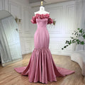 Vestidos de noche árabes de sirena rosa de satén sin tirantes, de lujo, de Dubái, con cuentas, para mujer, para boda, fiesta, LA72250 