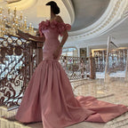 Vestidos de noche árabes de sirena rosa de satén sin tirantes, de lujo, de Dubái, con cuentas, para mujer, para boda, fiesta, LA72250 