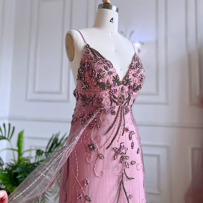 Vestido de noche largo estilo sirena árabe rosa, sexy, con tirantes finos y cuentas, para mujer, para boda, fiesta, LA71963 
