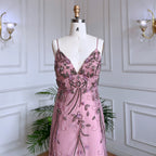 Vestido de noche largo estilo sirena árabe rosa, sexy, con tirantes finos y cuentas, para mujer, para boda, fiesta, LA71963 