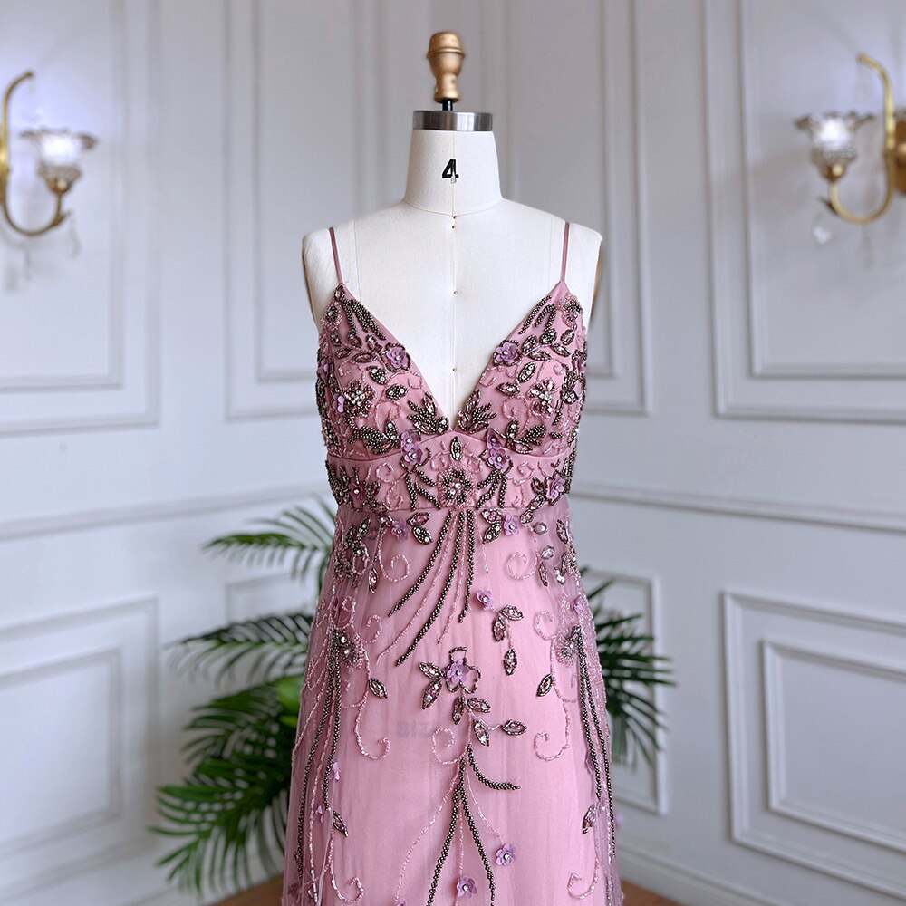 Vestido de noche largo estilo sirena árabe rosa, sexy, con tirantes finos y cuentas, para mujer, para boda, fiesta, LA71963 
