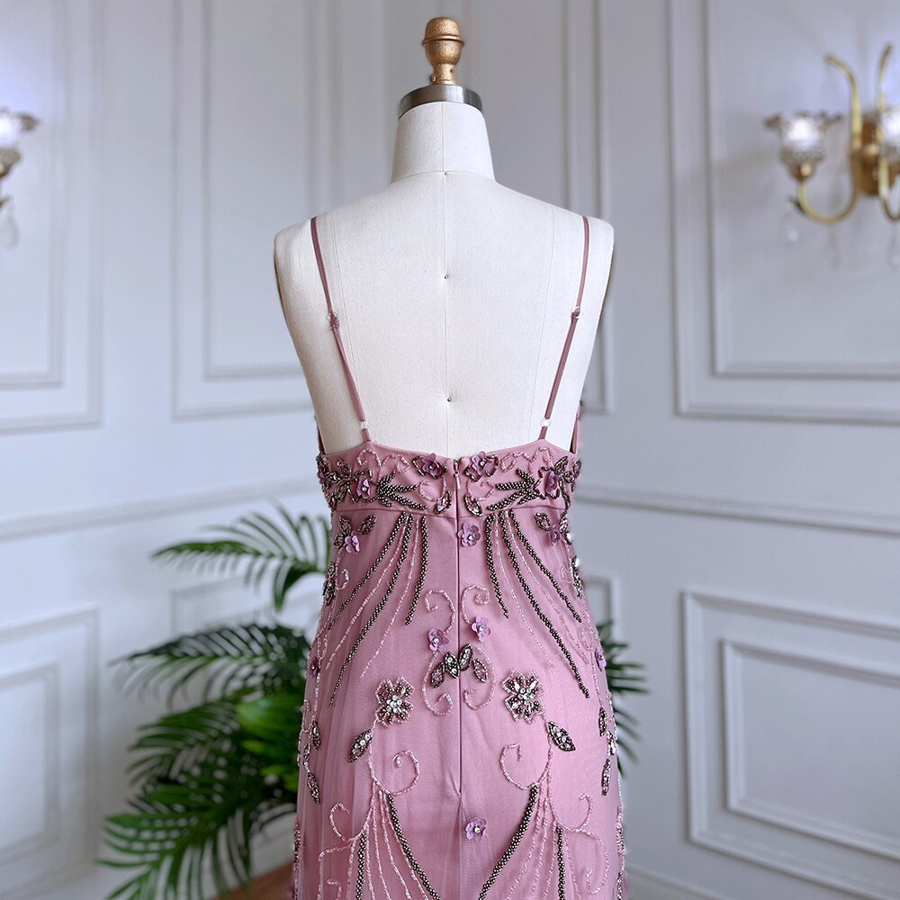 Vestido de noche largo estilo sirena árabe rosa, sexy, con tirantes finos y cuentas, para mujer, para boda, fiesta, LA71963 