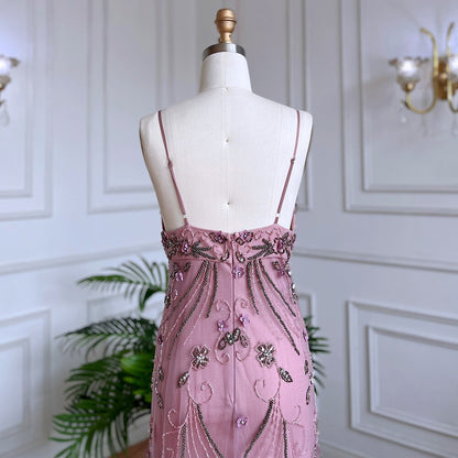Vestido de noche largo estilo sirena árabe rosa, sexy, con tirantes finos y cuentas, para mujer, para boda, fiesta, LA71963 