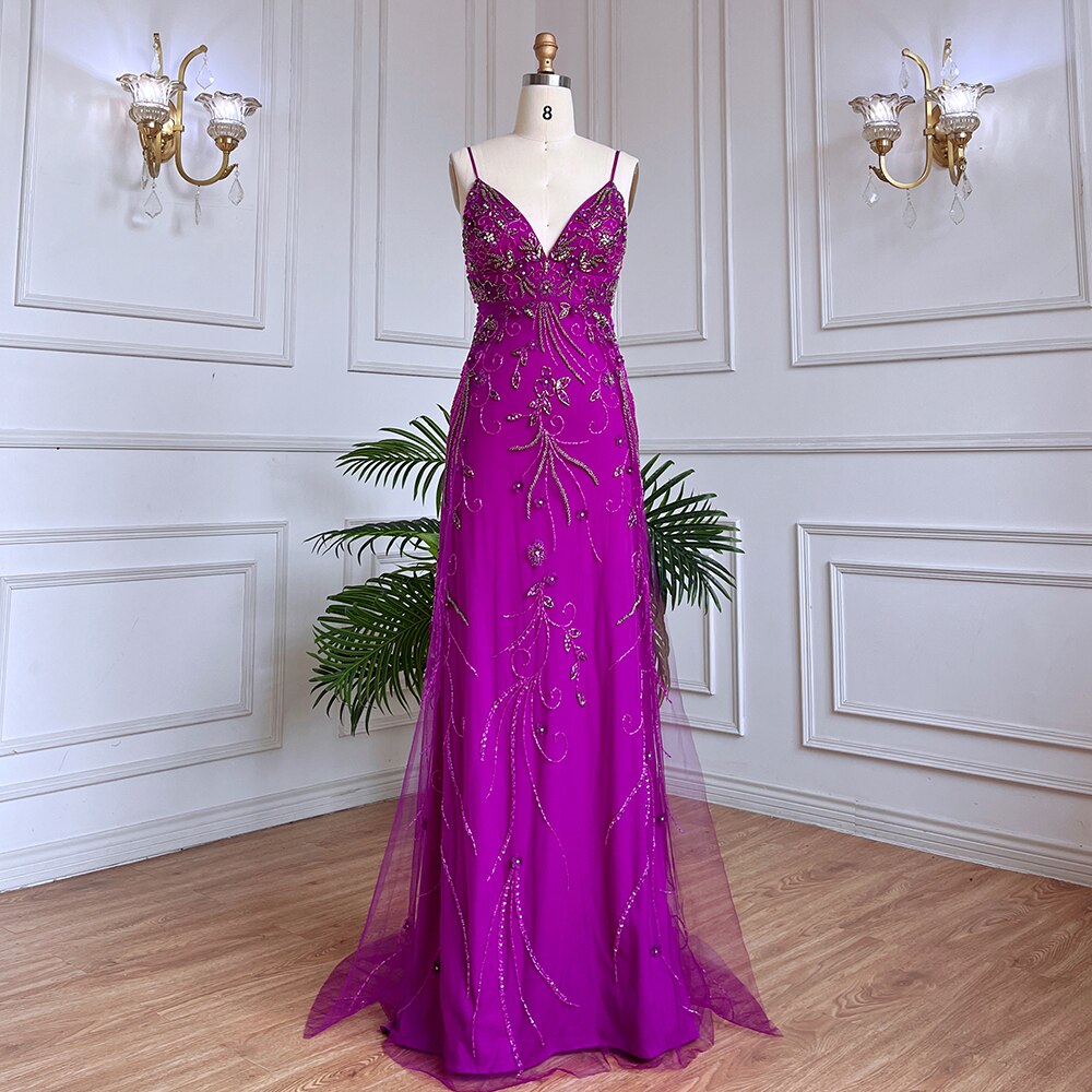 Vestido de noche largo estilo sirena árabe rosa, sexy, con tirantes finos y cuentas, para mujer, para boda, fiesta, LA71963 