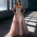 Vestidos de noche de lujo estilo sirena árabe rosa, sexys, sin tirantes, con cuentas, de Dubái, para mujer, para boda, fiesta, 2025, LA72201