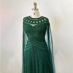 Vestido de noche elegante de sirena morada con mangas estilo capa y encaje con cuentas, estilo árabe, para mujer, para fiesta de bodas, LA71926 