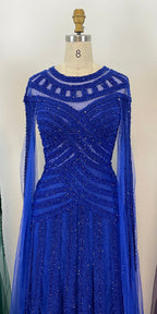 Vestido de noche elegante de sirena morada con mangas estilo capa y encaje con cuentas, estilo árabe, para mujer, para fiesta de bodas, LA71926 