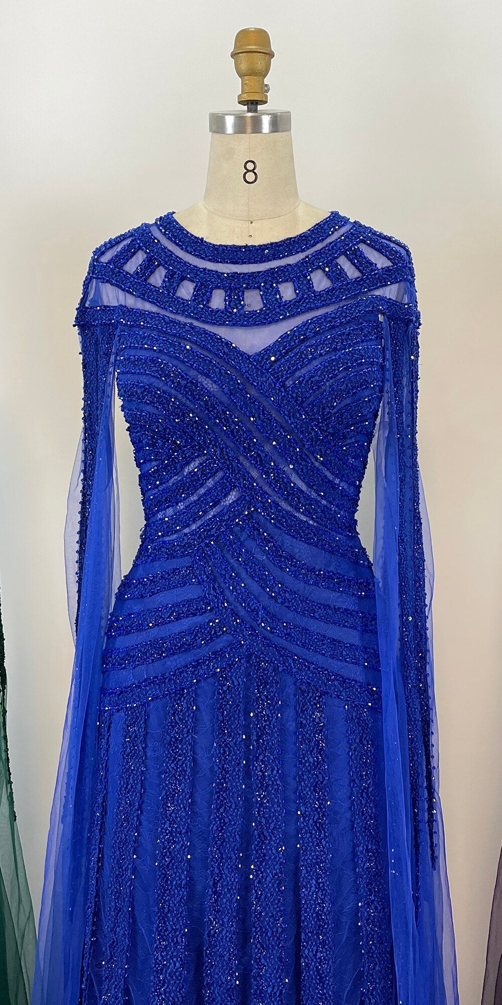 Vestido de noche elegante de sirena morada con mangas estilo capa y encaje con cuentas, estilo árabe, para mujer, para fiesta de bodas, LA71926 