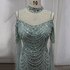 Vestido de noche largo de lujo con mangas abullonadas y cuello halter, estilo sirena árabe morado, para mujer, boda, LA71992 