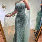 Vestido de noche largo de lujo con mangas abullonadas y cuello halter, estilo sirena árabe morado, para mujer, boda, LA71992 