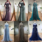 Vestido de noche largo de lujo con mangas abullonadas y cuello halter, estilo sirena árabe morado, para mujer, boda, LA71992 