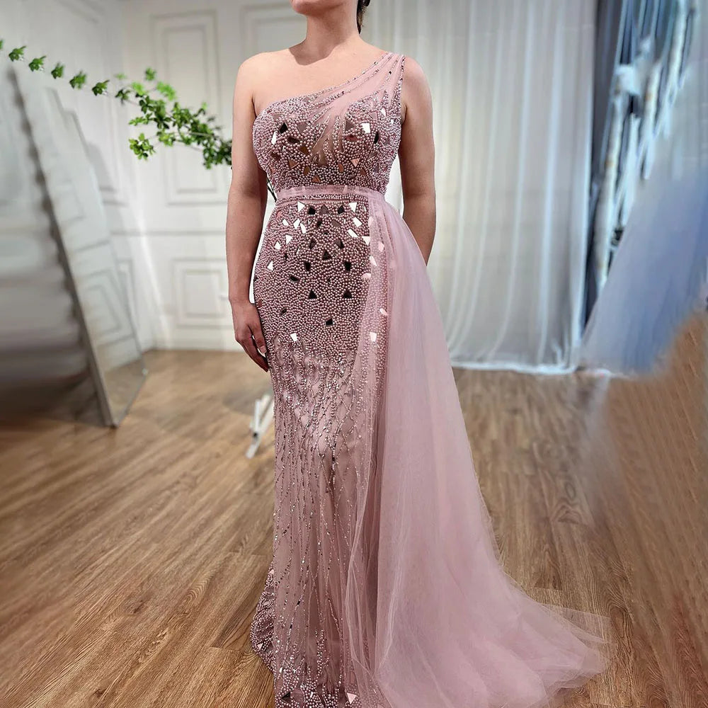 Vestido de noche de lujo con escote sirena, un hombro, abertura alta y cuentas, estilo árabe morado, para mujer, fiesta 2025, LA71820 