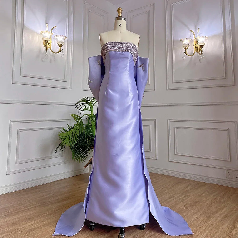 Vestido de noche árabe de sirena morada, de satén, sin tirantes, con chaqueta y cuentas, para mujer, 2025, para boda, fiesta, LA71897 