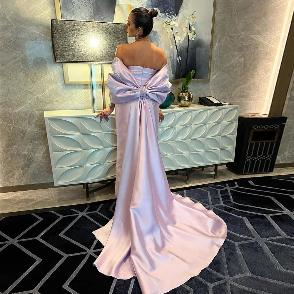 Arabisch Lila Meerjungfrau Satin Trägerlos Mit Jacke Perlen Abendkleider Kleider 2025 Für Frauen Hochzeit Party LA71897 