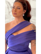 Arabisch Lila Meerjungfrau Satin Mit Überrock Spitze Perlen Abendkleider Kleider 2025 Elegant Für Frauen Party LA72181 