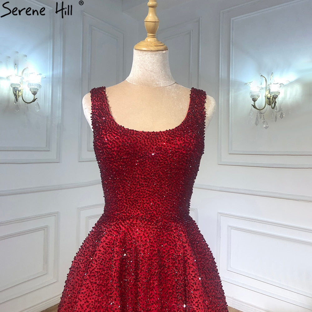 Vestidos de noche árabes rojos de lujo con cuentas de cristal, estilo Dubái, sexys, para mujer, para fiesta de boda, LA70232A 