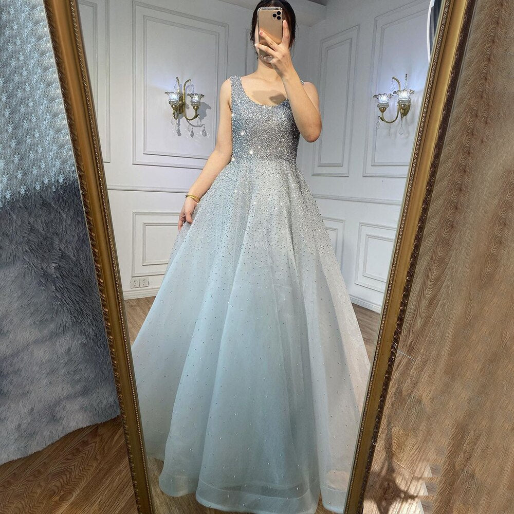 Arabic Red A Line Luxury Crystal Beaded Sexy Dubai Evening Dresses Gowns 2025 For Women  Wedding Party LA70232A
