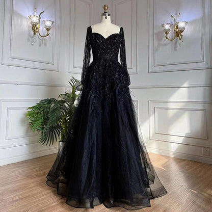 Vestido de noche árabe de lujo con cuentas y plumas, hecho a mano, 2025 LA71468