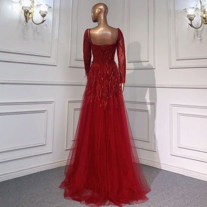 Vestido de noche árabe de lujo con cuentas y plumas, hecho a mano, 2025 LA71468