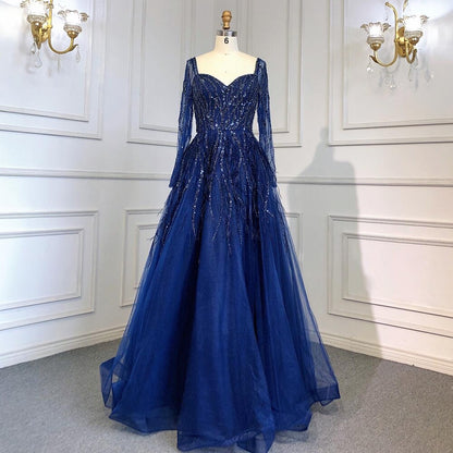 Vestido de noche árabe de lujo con cuentas y plumas, hecho a mano, 2025 LA71468