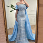 Luxury Sage Green Beaded Evening Dress with Cape LA72126