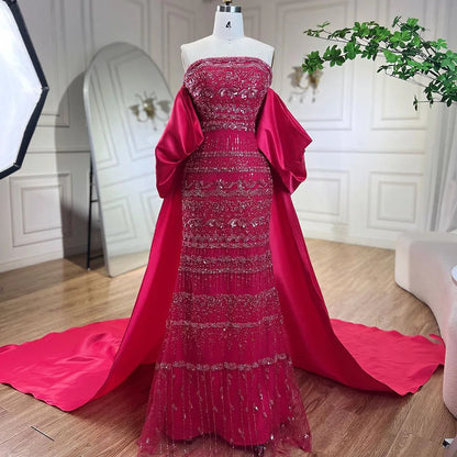 Luxuriöses Abendkleid mit Perlenbesatz und Cape in Salbeigrün LA72126 