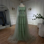 Arabisches, Salbeigrünes, A-Linien-Abendkleid mit Perlenbesatz, luxuriöses, langes Dubai-Abendkleid mit Cape-Ärmeln für Damen – Party 2025 LA72595 