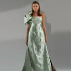 Arabic Sage Green One Shoulder with Cape Luxury Crystal Dubai Evening Dress Gowns for Women's Wedding Party LA72412