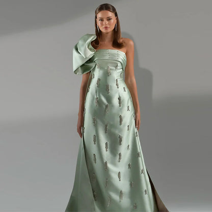 Vestido de noche árabe verde salvia de un solo hombro con capa de cristal de lujo de Dubái para fiesta de boda de mujer LA72412 
