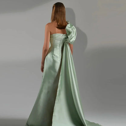 Vestido de noche árabe verde salvia de un solo hombro con capa de cristal de lujo de Dubái para fiesta de boda de mujer LA72412 