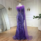 Arabic Silver Gray One Shoulder Mermaid Long Cloak Beaded Evening Dresses Gowns for Women Wedding Party 2025 LA72446