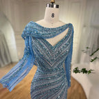 Arabic Silver Nude Beaded Elegant Mermaid Blue Luxury Dubai Evening Dresses Gowns for Women Party 2025 LA70752L