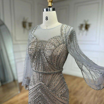 Vestidos de noche elegantes de sirena con cuentas, color nude y plata árabe, de lujo, estilo Dubái, para mujer, para boda, fiesta, 2025, LA72017 