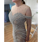 Arabisch Silber Nude Mermaid Elegante Quaste Perlen Luxus Dubai Abendkleider Kleider Für Frauen Party 2025 LA71906 