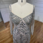 Arabisch Silber Nude Meerjungfrau Luxus Perlen Elegante Dubai Abendkleider Kleider für Frau Hochzeit Party 2025 LA72513 
