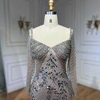 Arabisch Silber Nude Meerjungfrau Luxus Perlen Elegante Dubai Abendkleider Kleider für Frau Hochzeit Party 2025 LA72513 