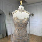Arabic Nude Strapless Mermaid Tassel Beaded Luxury Evening Dress Gown LA72237