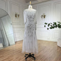 Vestido de noche árabe blanco plateado de lujo con cuentas de Dubái, largo hasta los tobillos, para mujer, fiesta de boda 2025 LA71999S 
