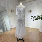 Vestido de noche árabe blanco plateado de lujo con cuentas de Dubái, largo hasta los tobillos, para mujer, fiesta de boda 2025 LA71999S 