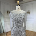 Vestido de noche árabe blanco plateado de lujo con cuentas de Dubái, largo hasta los tobillos, para mujer, fiesta de boda 2025 LA71999S 