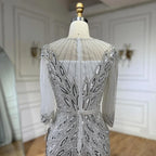Vestido de noche árabe blanco plateado de lujo con cuentas de Dubái, largo hasta los tobillos, para mujer, fiesta de boda 2025 LA71999S 