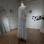 Vestido de noche árabe blanco plateado de lujo con cuentas de Dubái, largo hasta los tobillos, para mujer, fiesta de boda 2025 LA71999S 