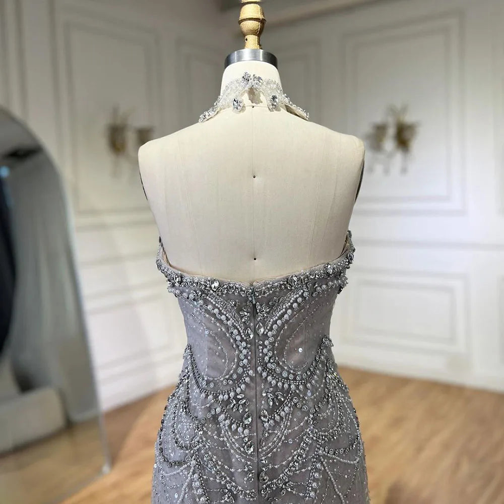 Vestido de noche árabe de sirena sin tirantes, de lujo, con cuentas y perlas de cristal, para mujer, fiesta 2025, LA72432 
