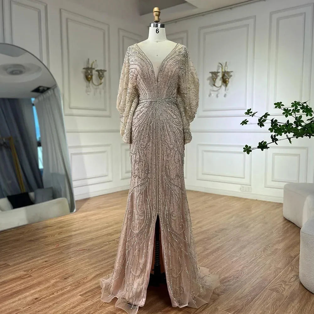 Vestido de noche árabe estilo sirena Tiffany, negro, de lujo, con cuentas y diamantes, para mujer, para boda, fiesta, 2025, LA72288A 