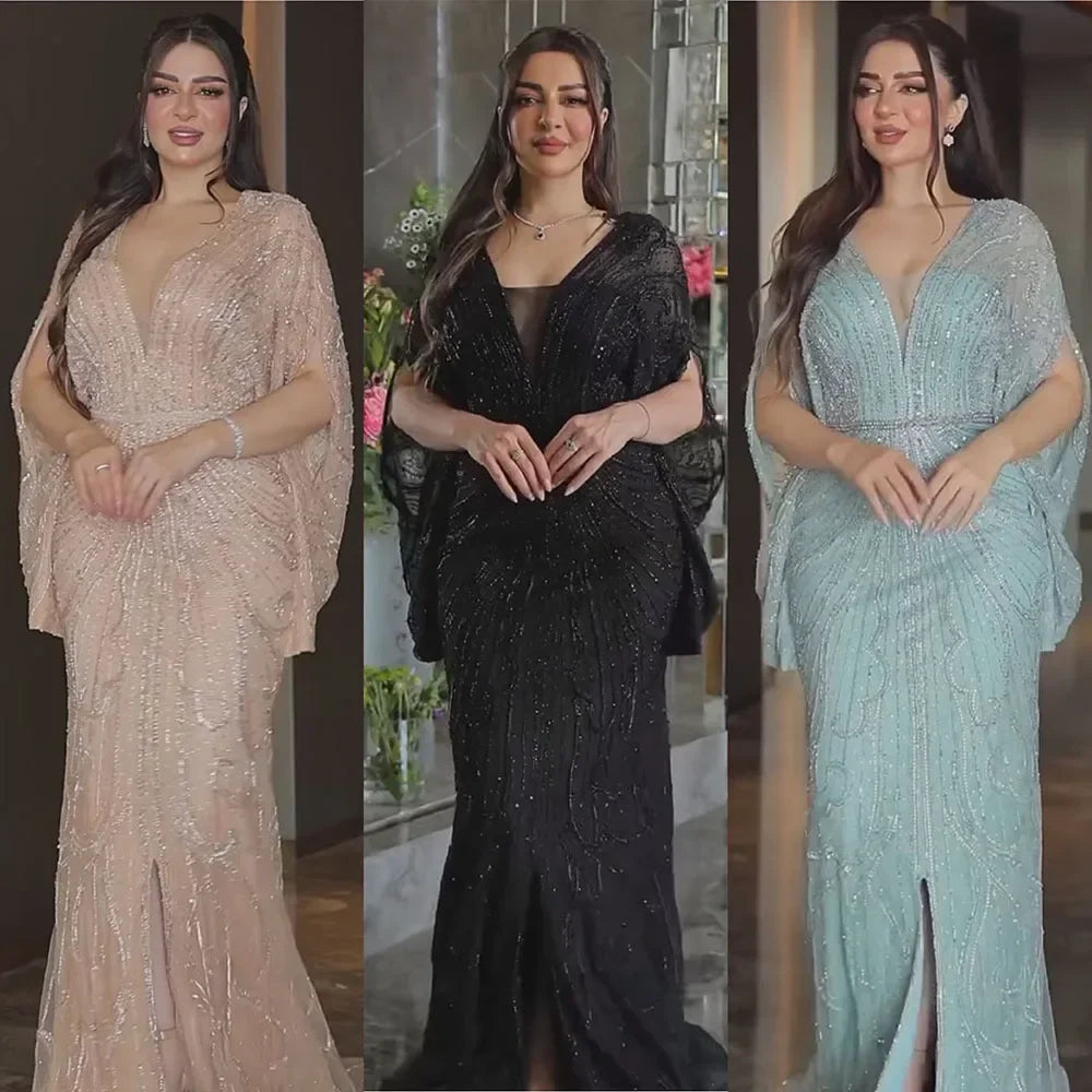 Arabisch Tiffny Meerjungfrau Schwarz Luxus Perlen Abendkleider Kleider Diamant Für Frauen Hochzeit Party 2025 LA72288A 
